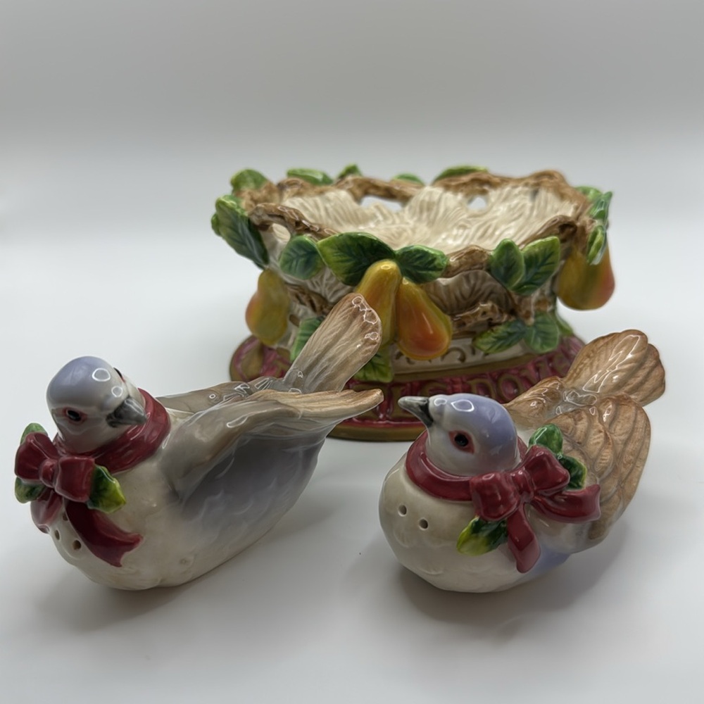 Fitz & Floyd Two Turtle Doves Salt And Pepper Shakers Christmas Holiday - Picture 6 of 12